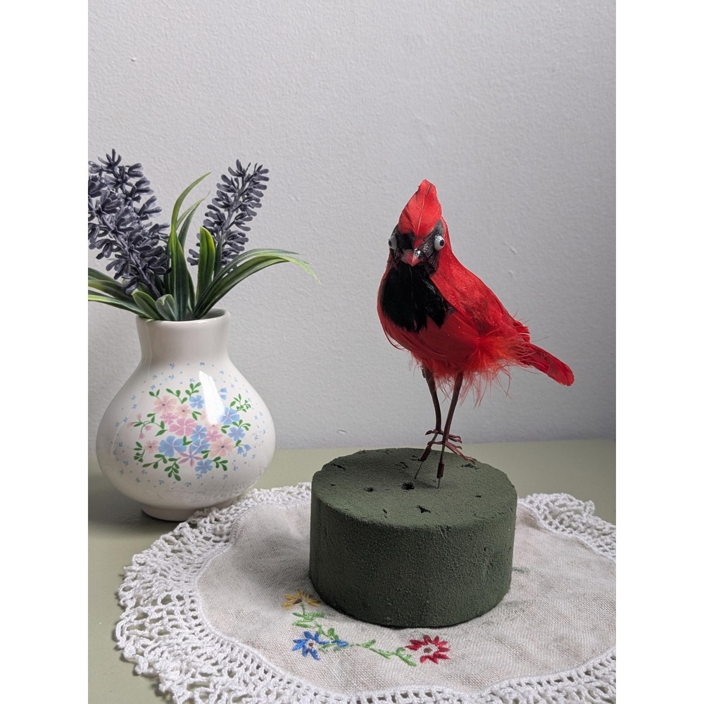 Vintage Red Cardinal Feather Bird Floral Pick Christmas Woodland Decor